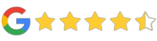 google review stars four and a half gold starts. google logo at the start