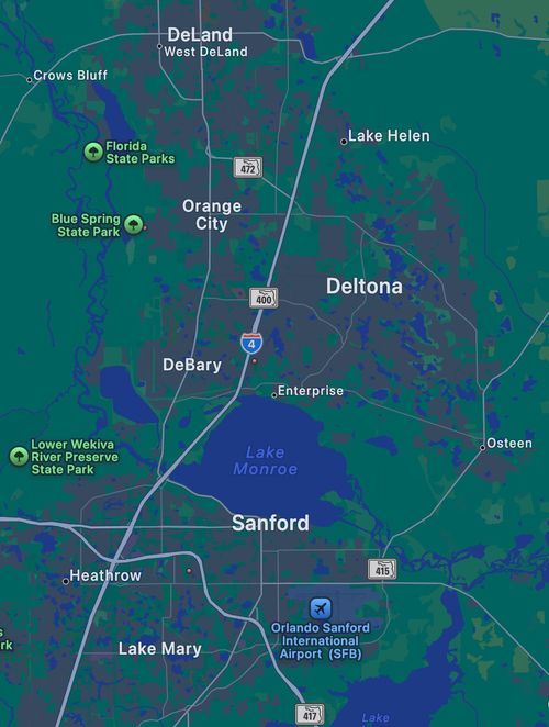 Mapa de la zona de cobertura de Vida 97.1 FM alrededor de Deltona, Florida
