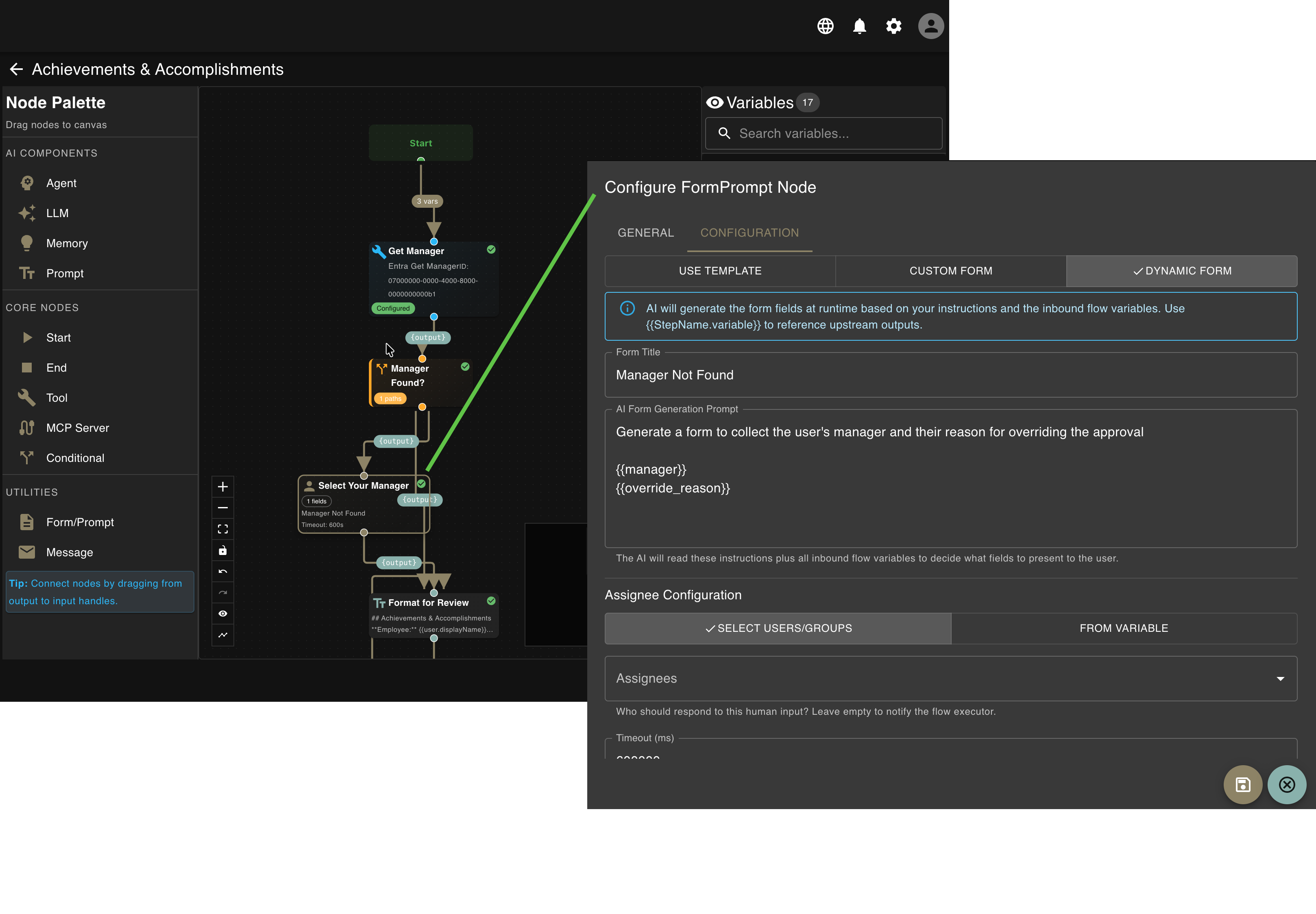 Flow Designer showing Dynamic Form node that generates forms at runtime