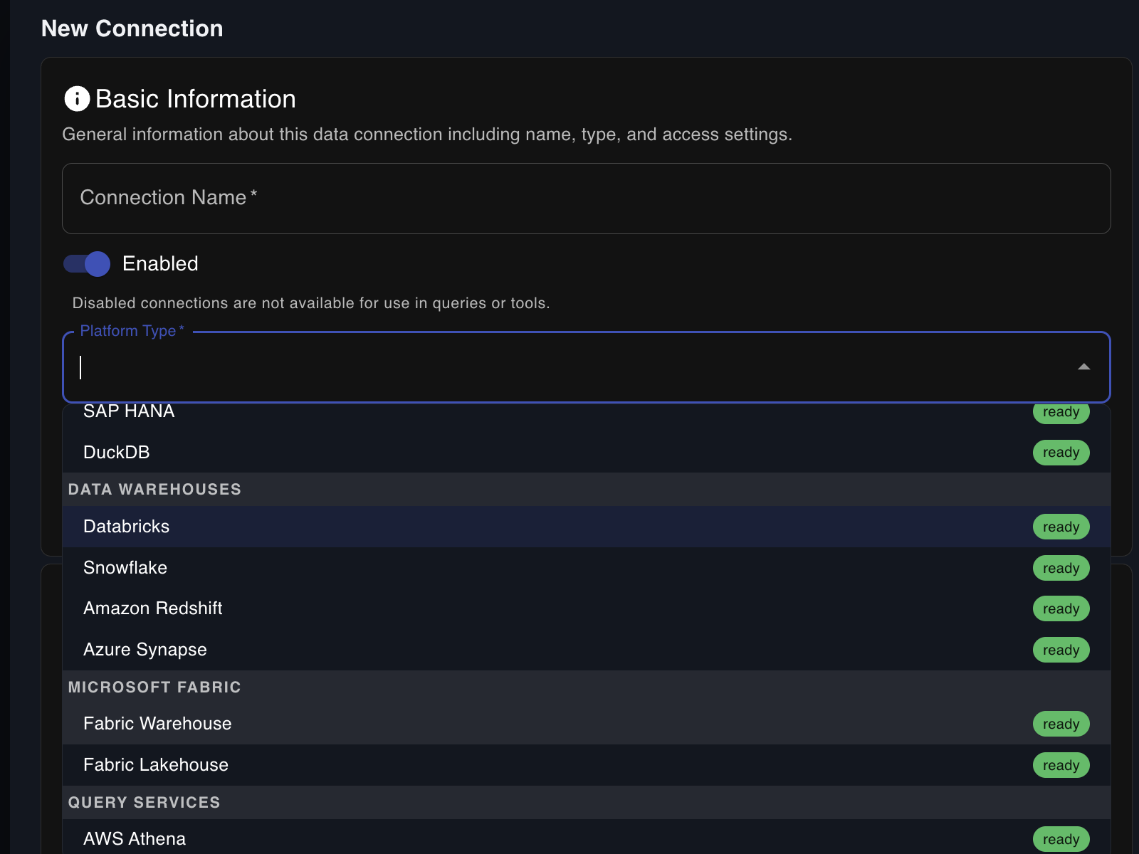 Findable data connections — databases and vector stores with governed, read-only access