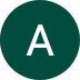 Dark green circle with a white letter A in the center.