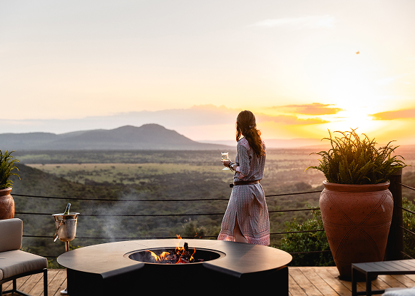 Sunset view across the Olderkesi Conservancy from the upper viewing deck.