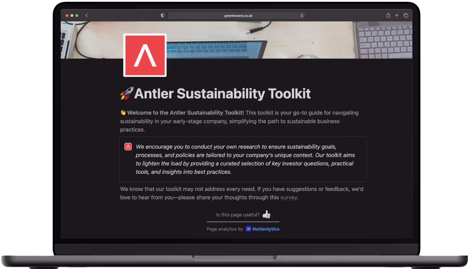Maquete do kit de sustentabilidade no Notion