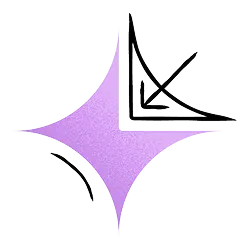 Purple diamond or star-shaped logo with black geometric line elements