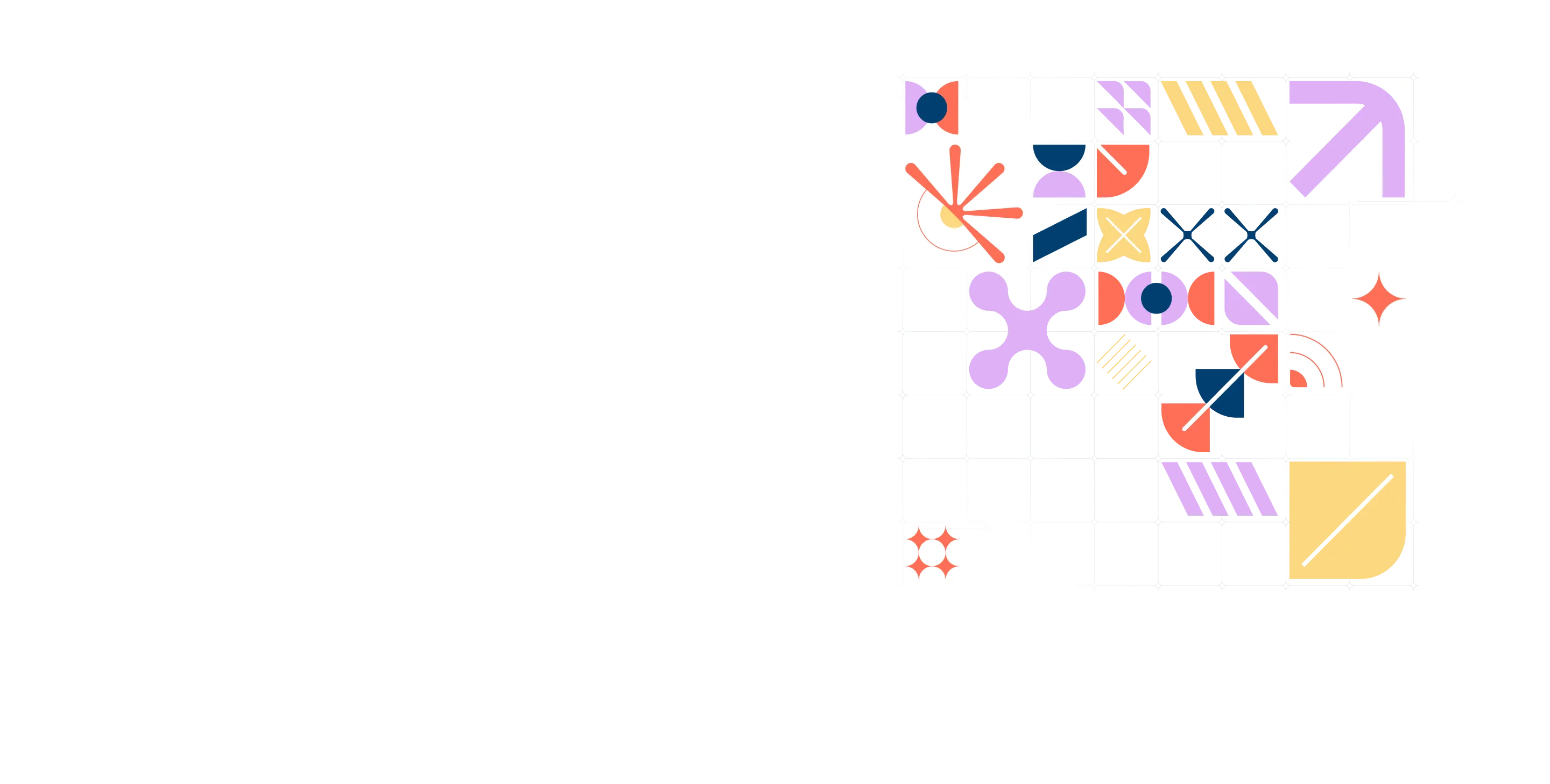 Collection of colorful geometric shapes and design elements including arrows, circles, crosses, diamonds, and abstract patterns in various colors