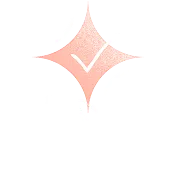 Pink diamond-shaped logo with white checkmark