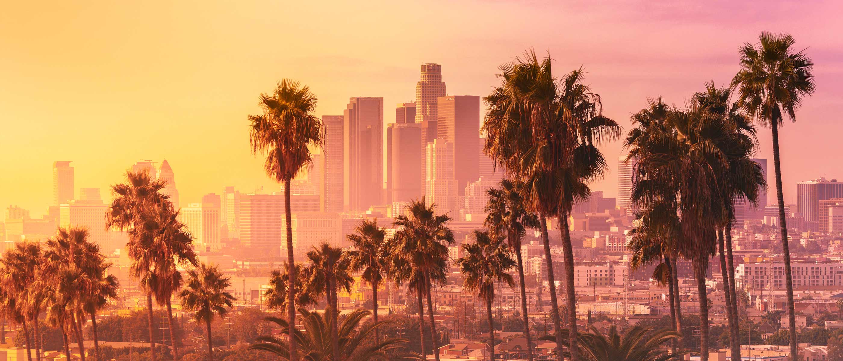 Downtown Los Angeles skyline against the mountains