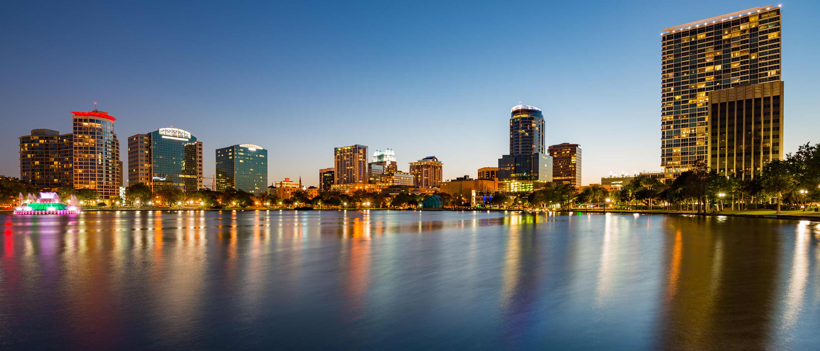 Orlando downtown skyline at sunset
