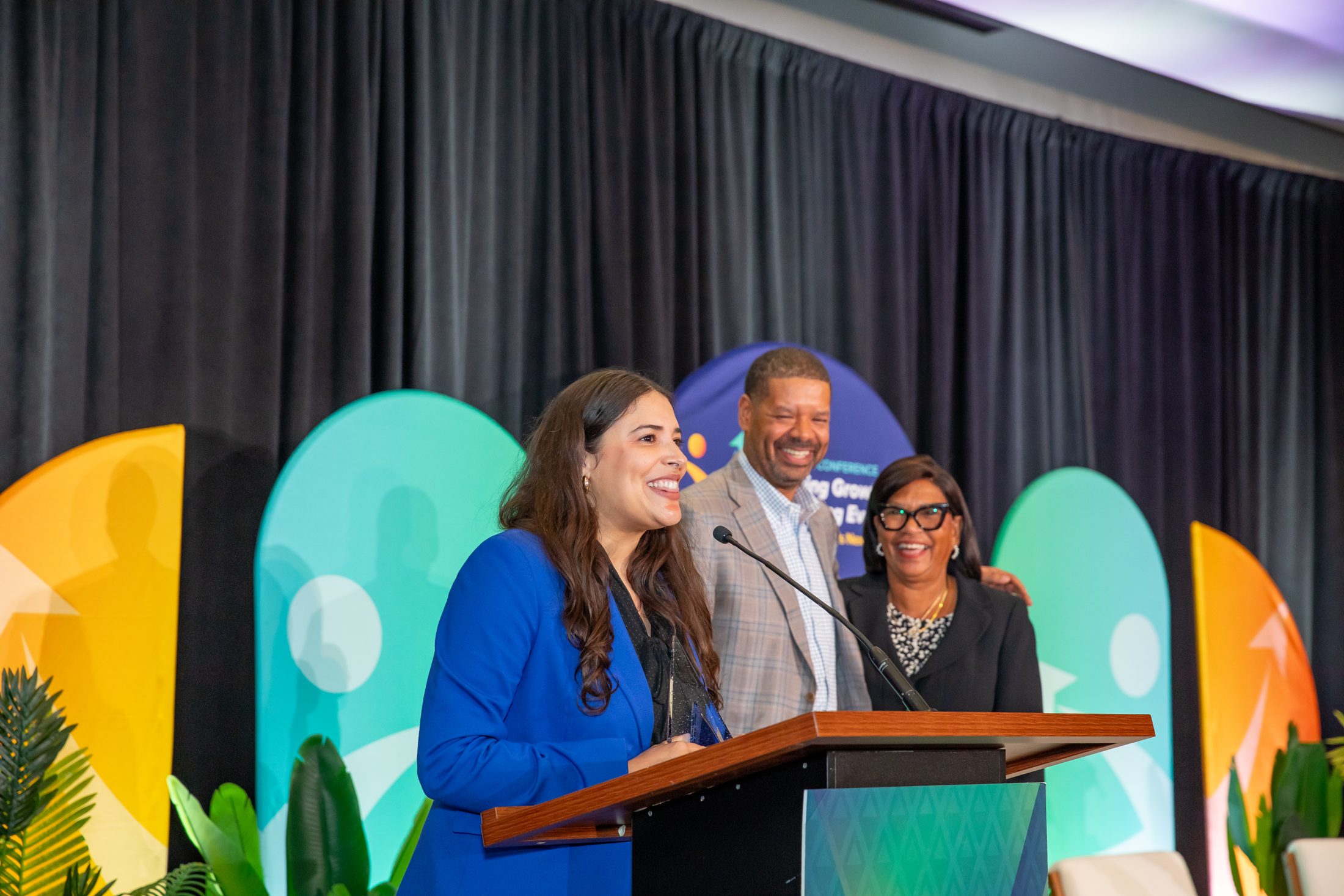 Award recipient speaking at the podium at the NBA 100-Year Centennial conference in Washington, DC, produced by Simple Multimedia