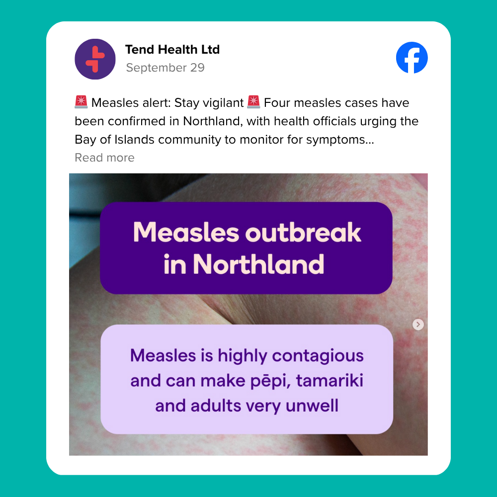 Example of a Tend social media health promotion post - this one talking about measles outbreak 