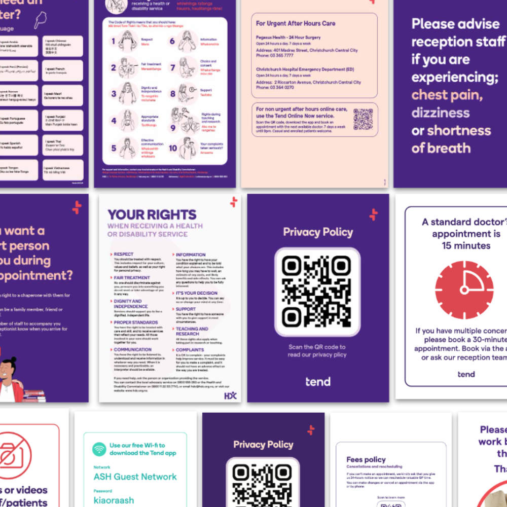 collage of Tend patient communication collateral