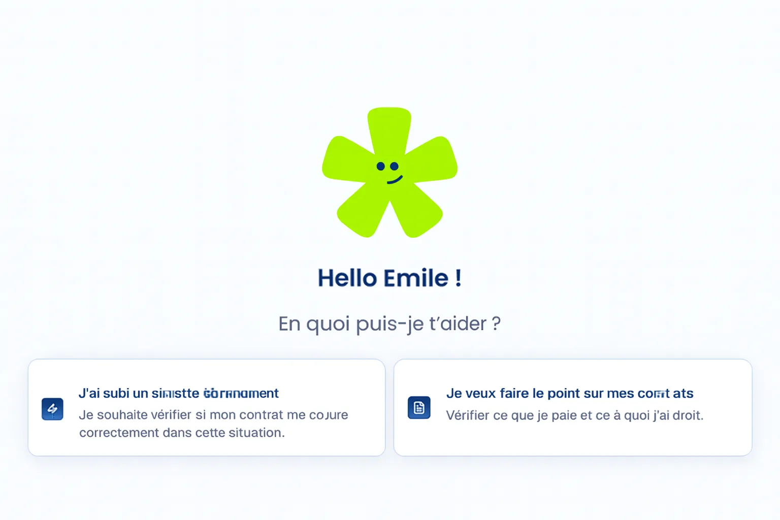 Écran d'accueil de l'assistant Astérisque proposant son aide