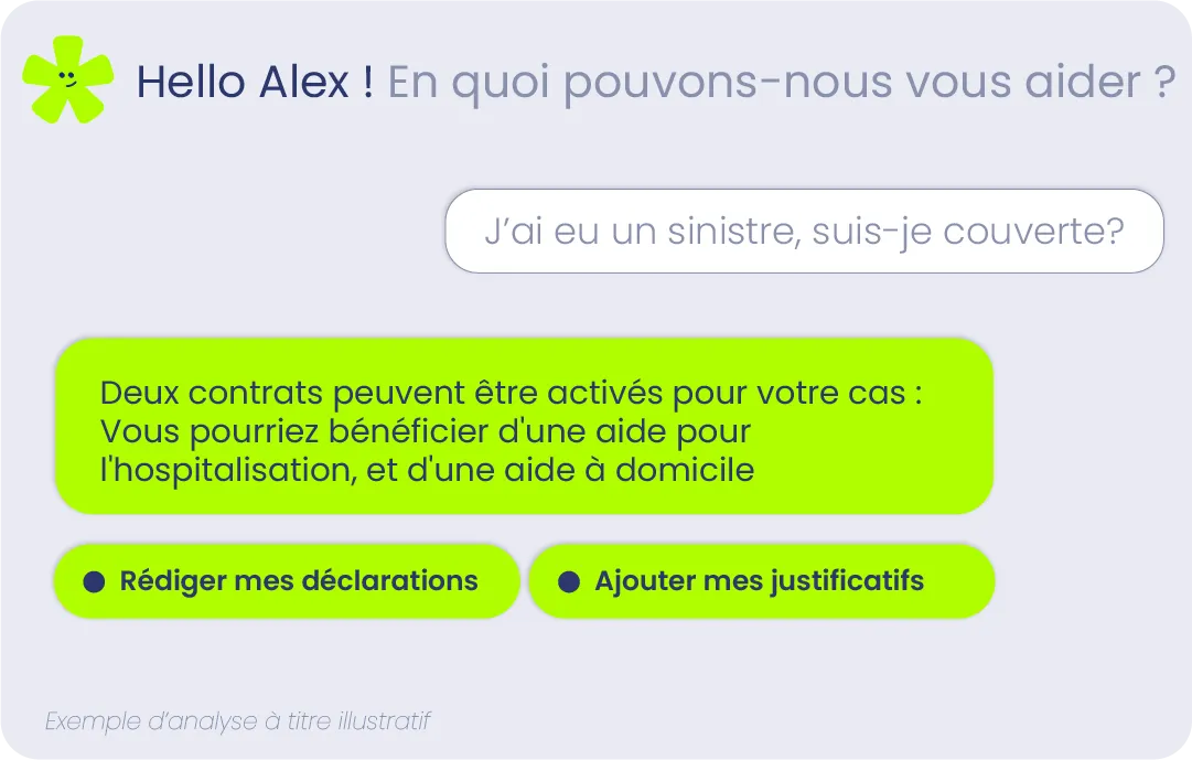 Assistant Astérisque détaillant les aides disponibles après un sinistre