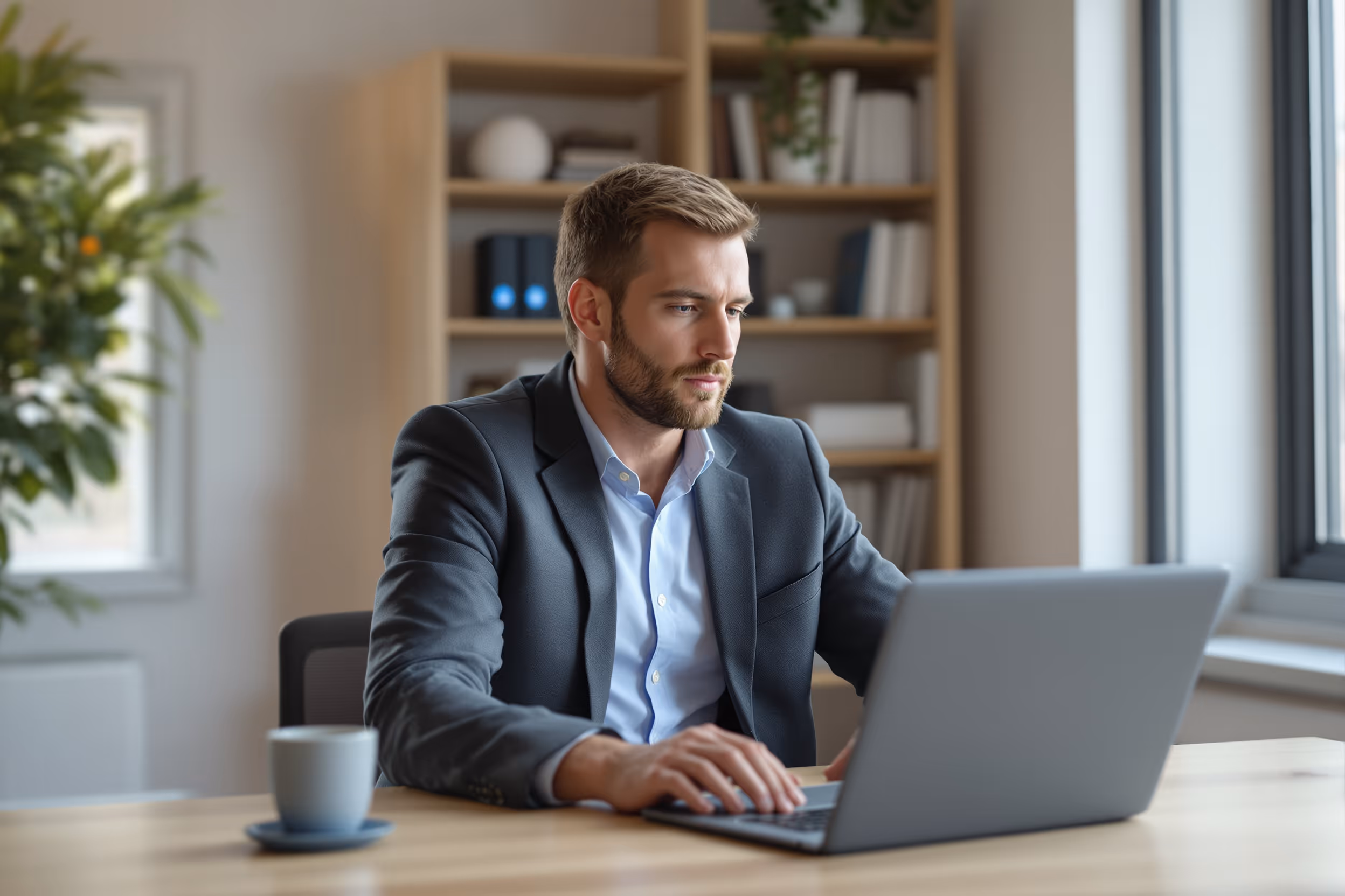 Businessman securing his personal data with cloud backup.