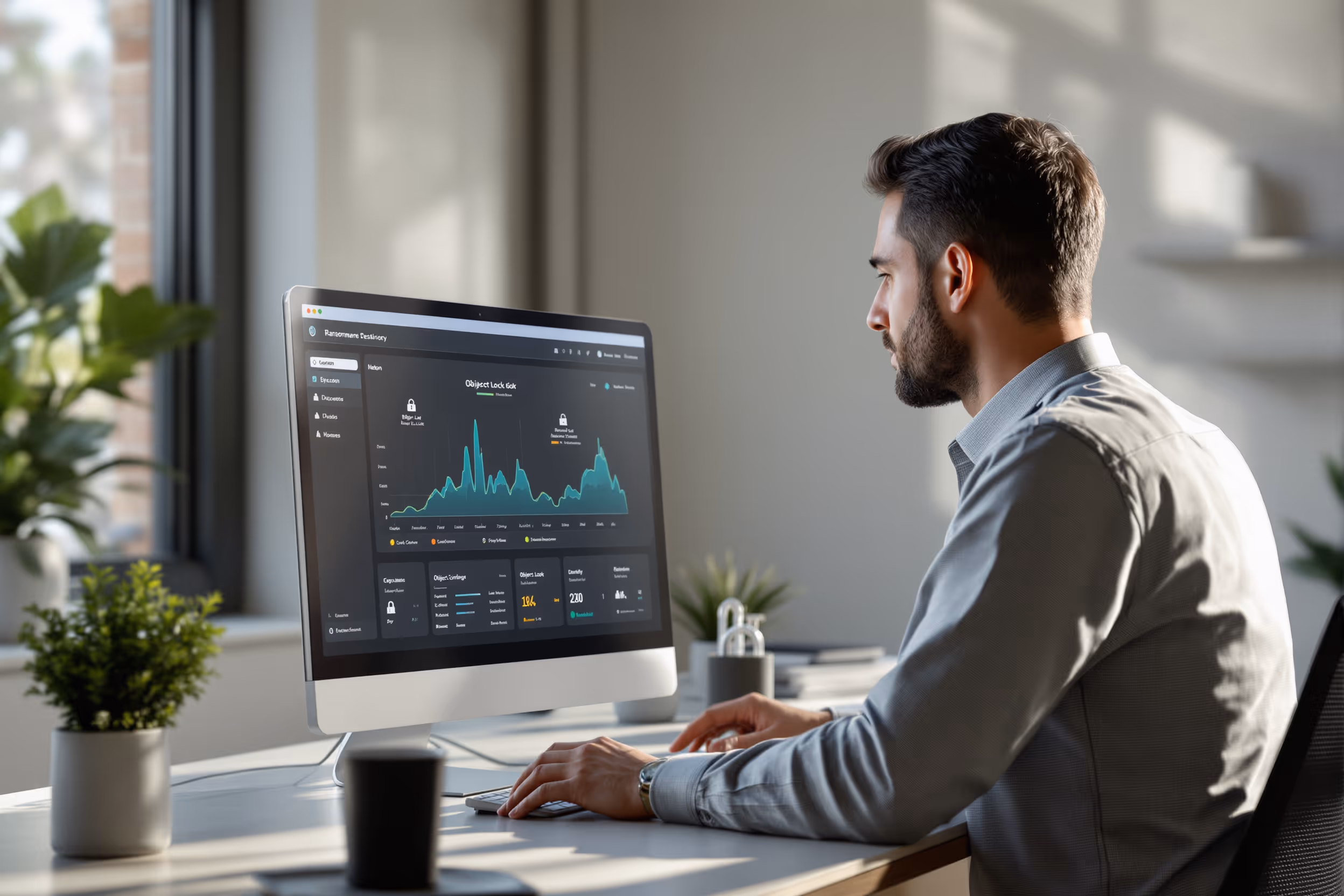 IT professional configuring object lock for ransomware protection in a secure cloud storage environment.