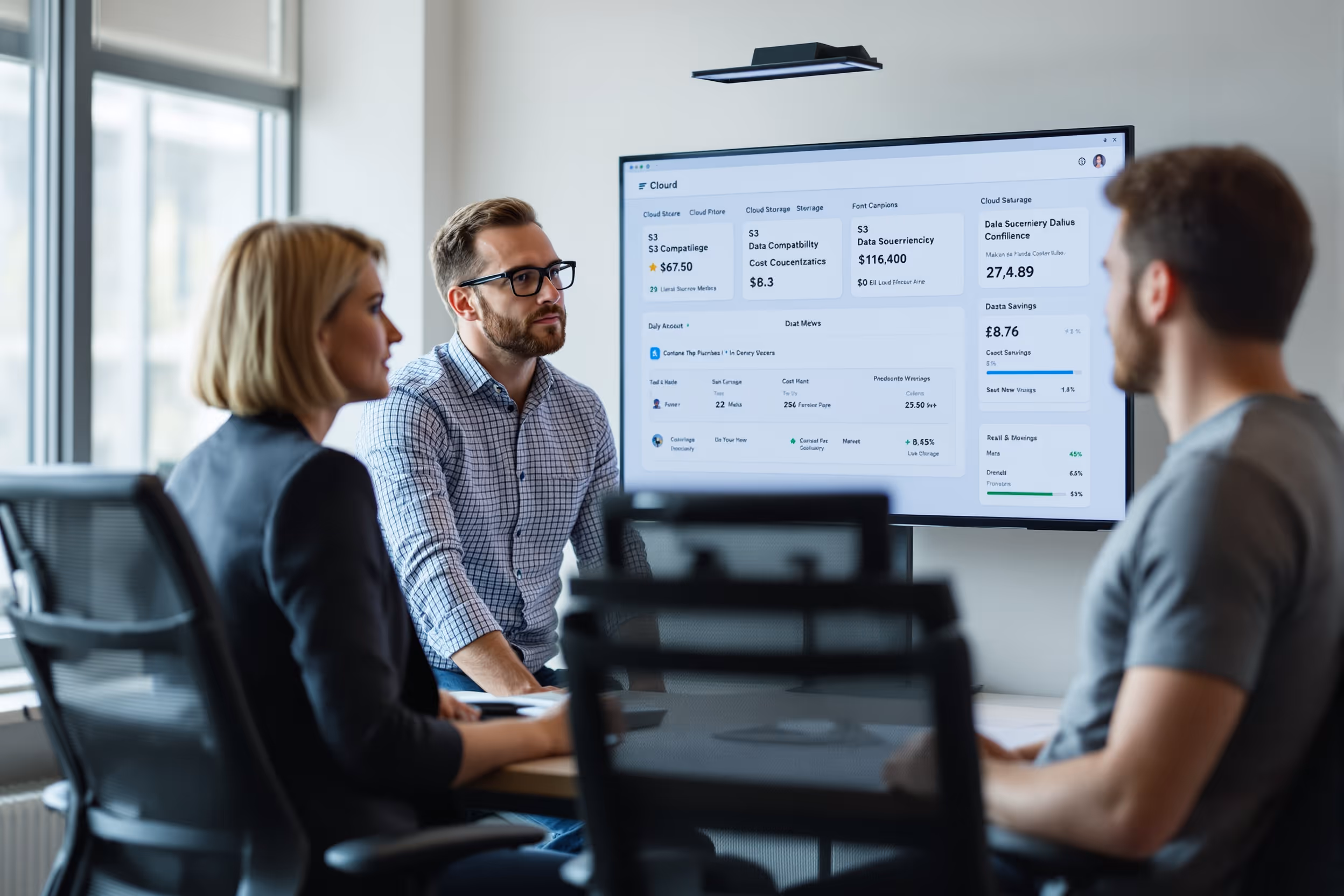IT professionals review cloud storage metrics related to S3 compatibility and data sovereignty.