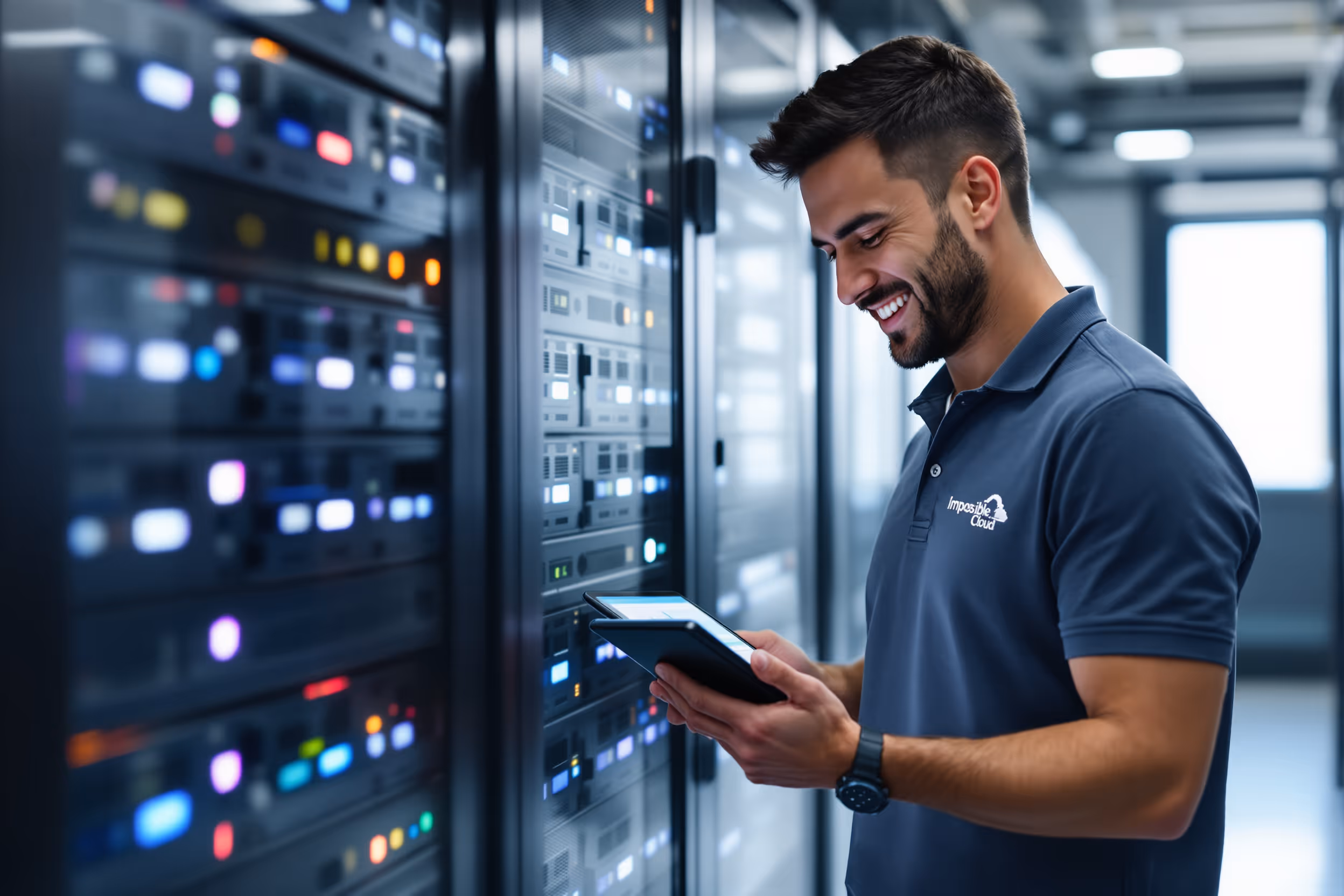 IT professional reviewing cloud archive storage analytics in a secure European data center.