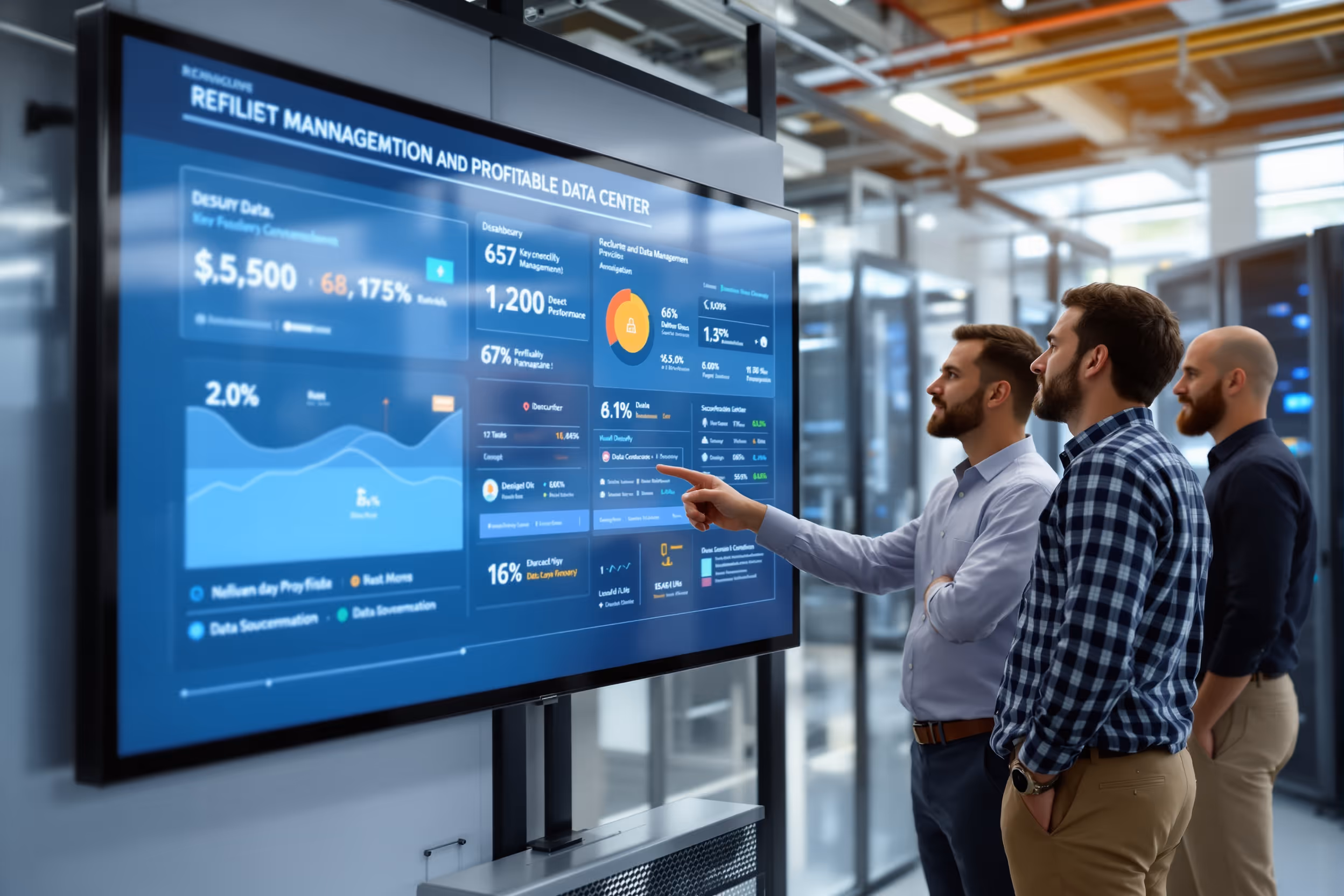 IT professionals collaborating in a modern data center, focusing on resilience and data sovereignty.