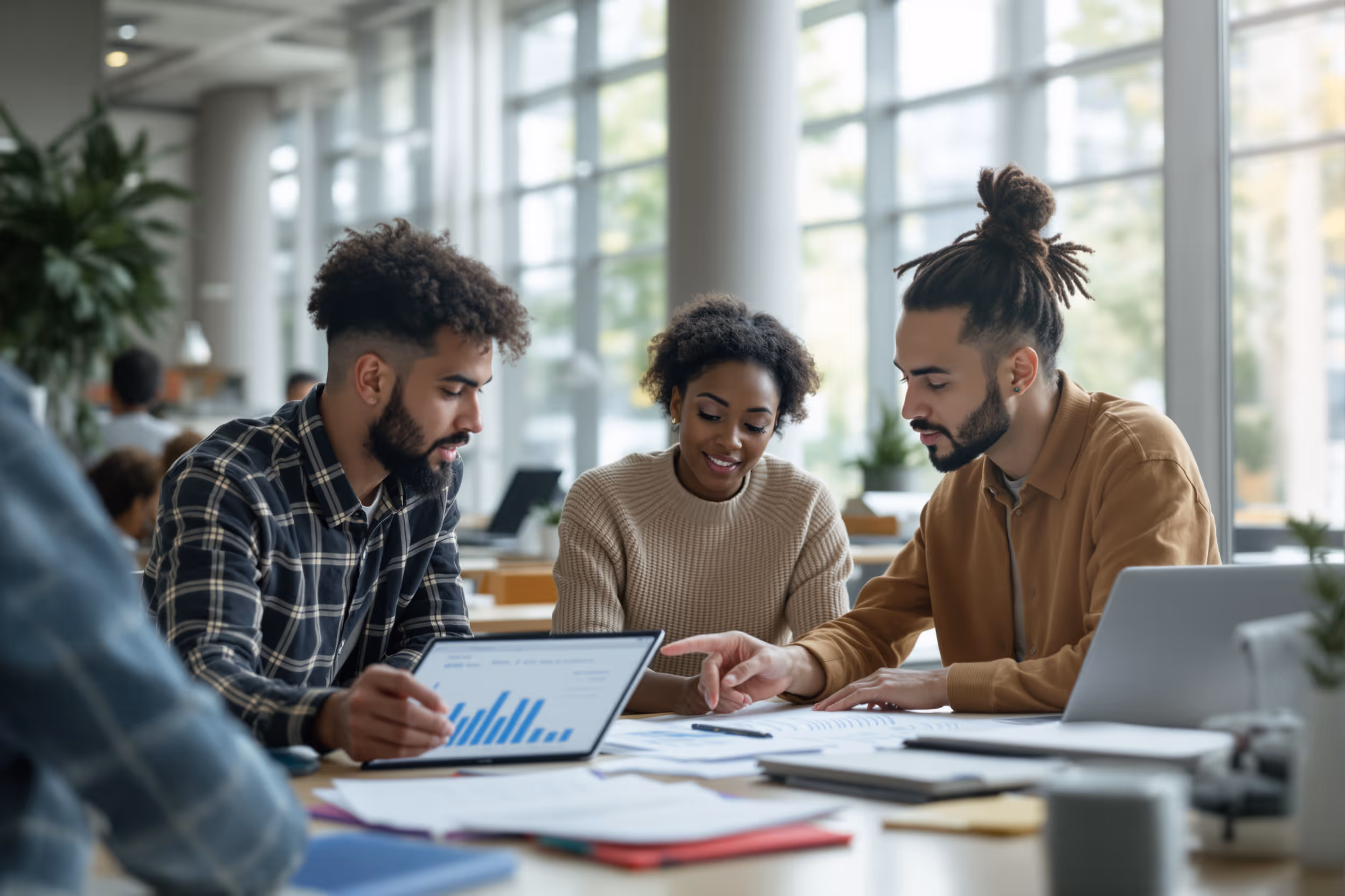 Students collaborating on a project in a modern university library, highlighting data security.