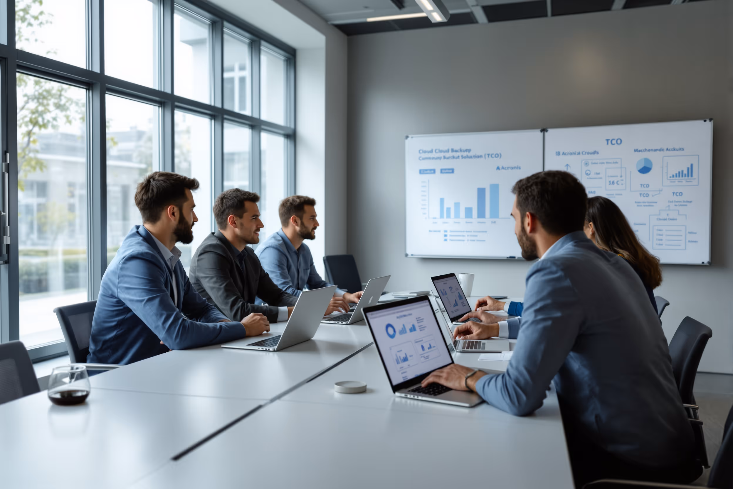 German IT team analyzing cloud storage TCO for Acronis in 2025.