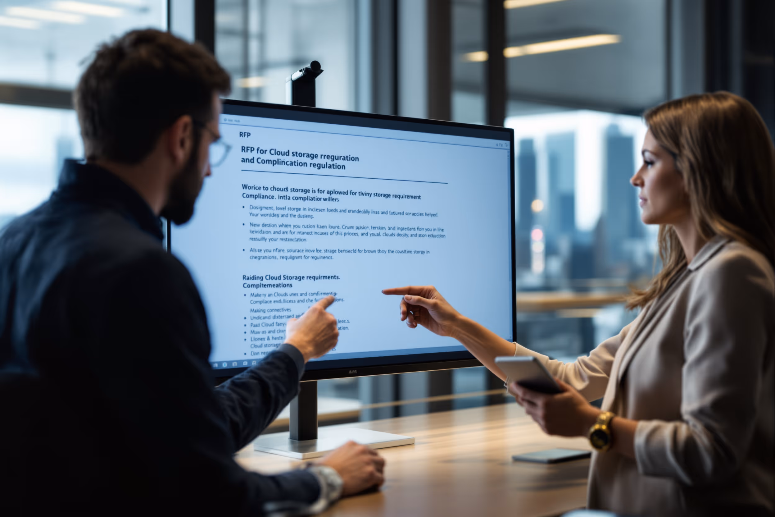 IT professionals in London reviewing an RFP for cloud storage.