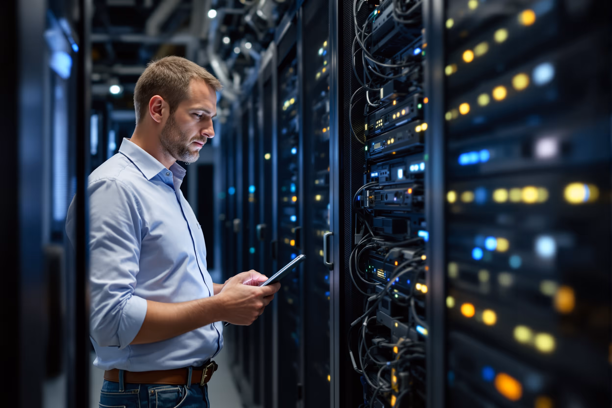 A server room in a European data center, emphasizing data security and European data sovereignty.