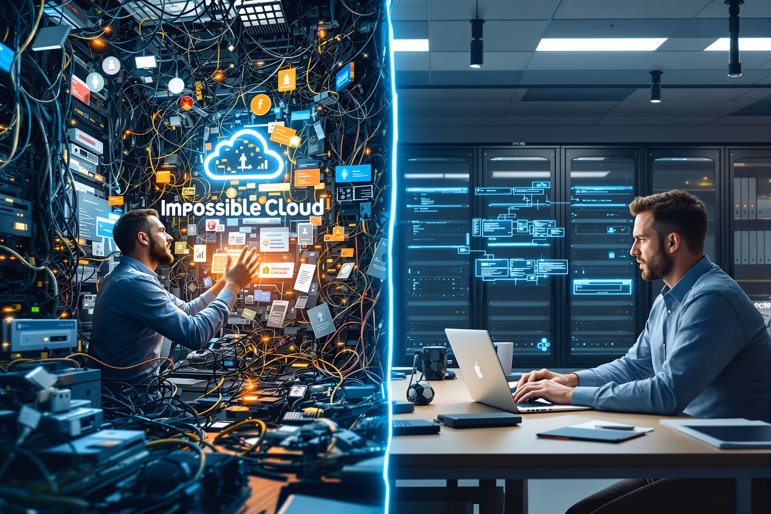 Contrasting traditional vs. Impossible Cloud storage: chaos vs. control.