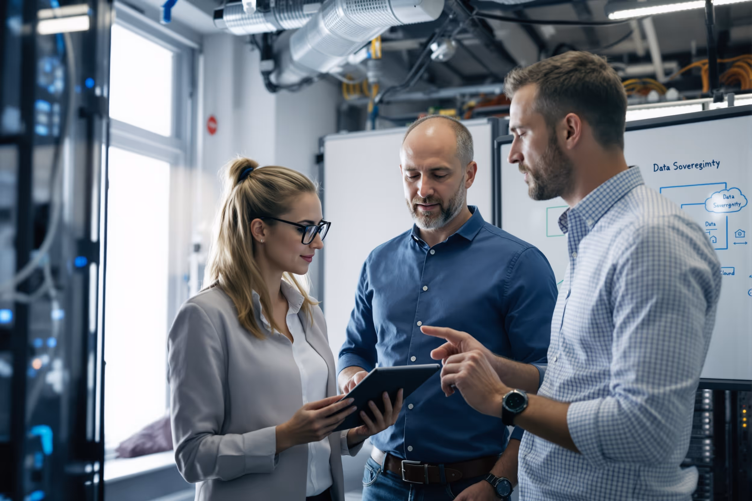 IT professionals manage data in a secure, European sovereign cloud environment.
