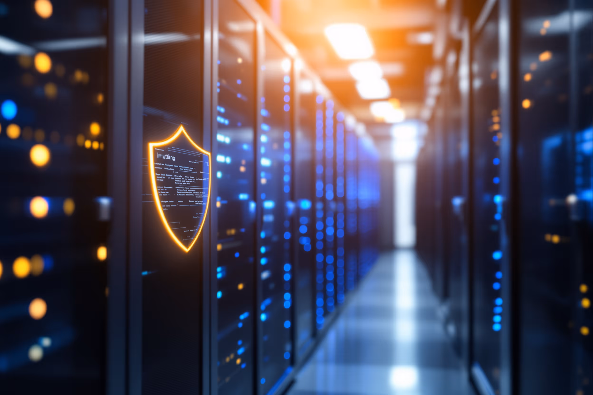 Secure data center with ransomware protection, symbolizing immutable cloud storage.