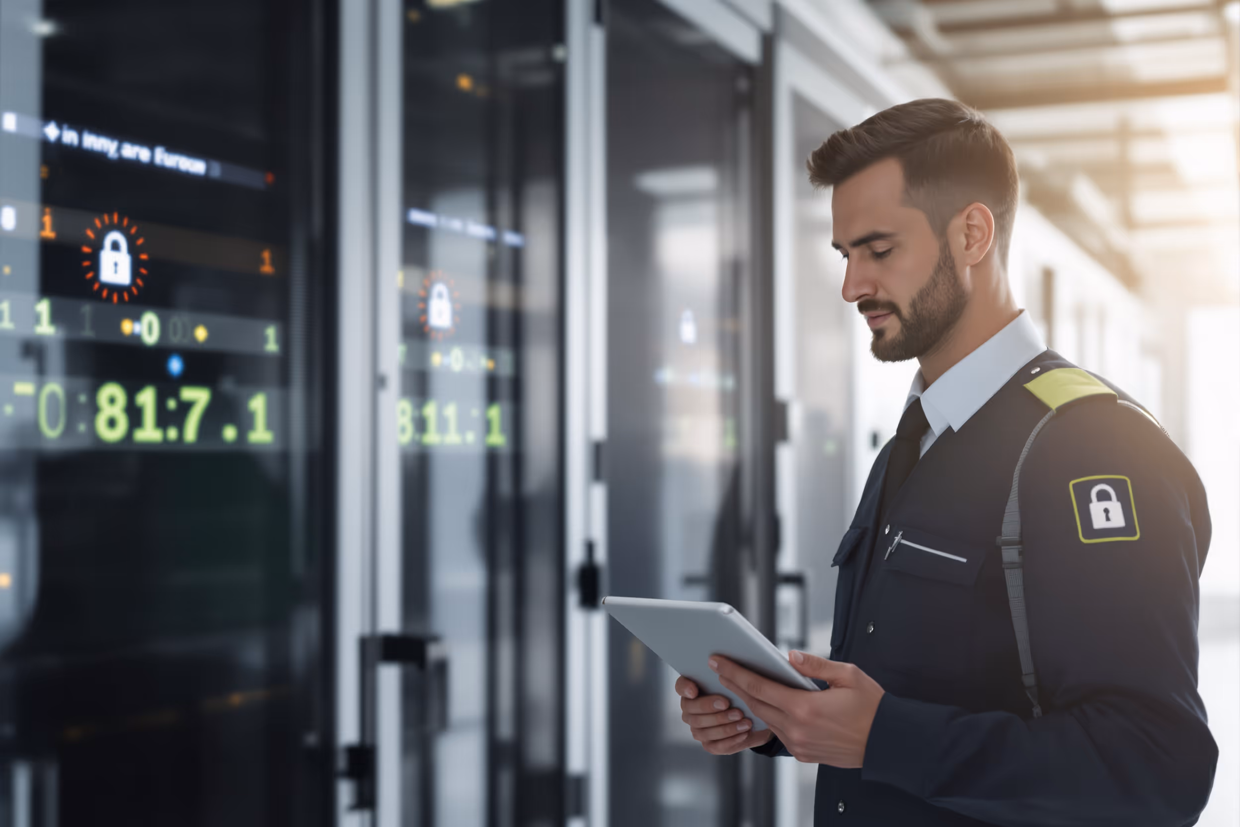 Data center security professional conducting a compliance check to ensure sovereign ransomware protection.