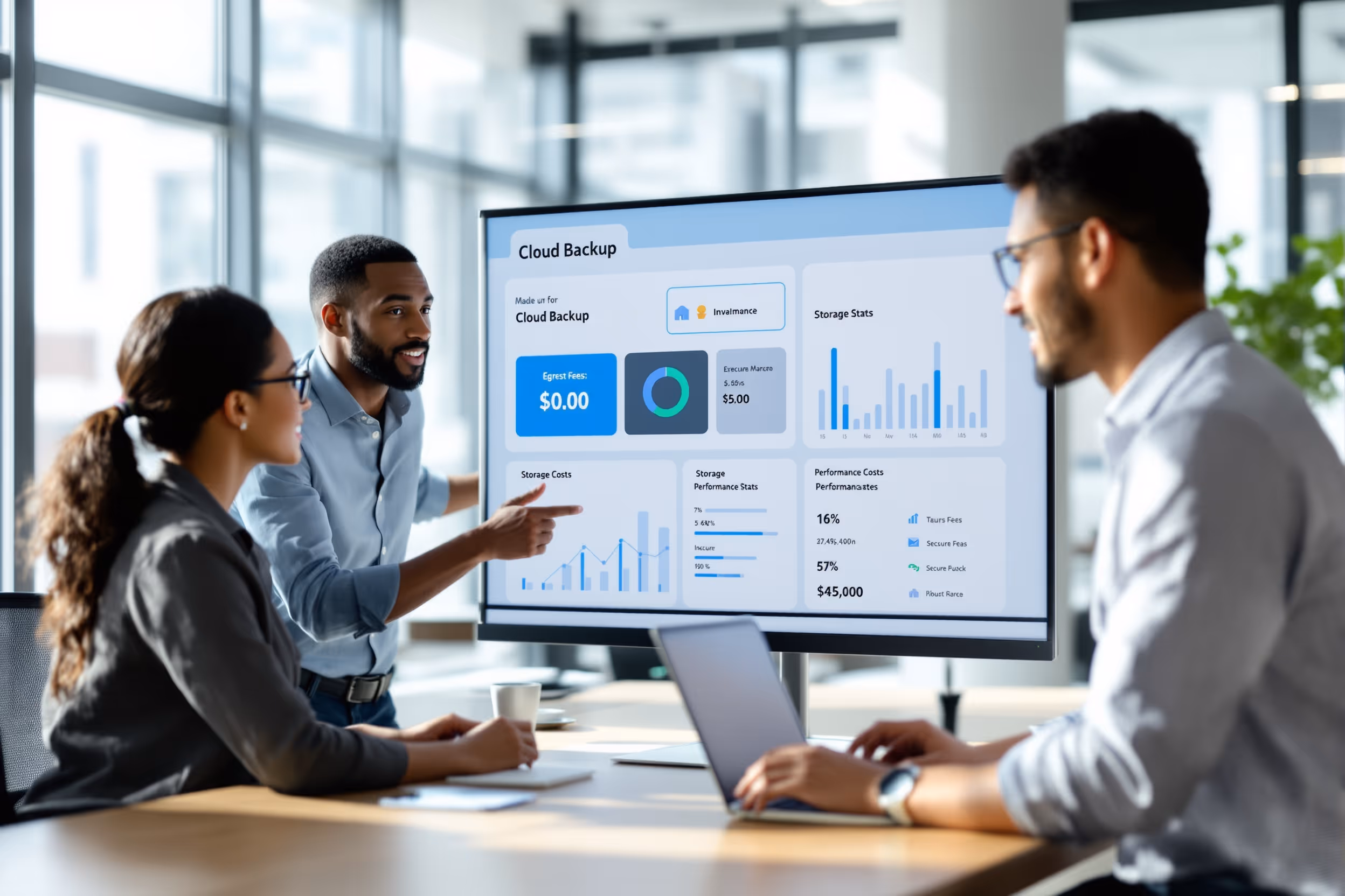 MSP team collaborating on cloud backup solutions with zero egress fees.