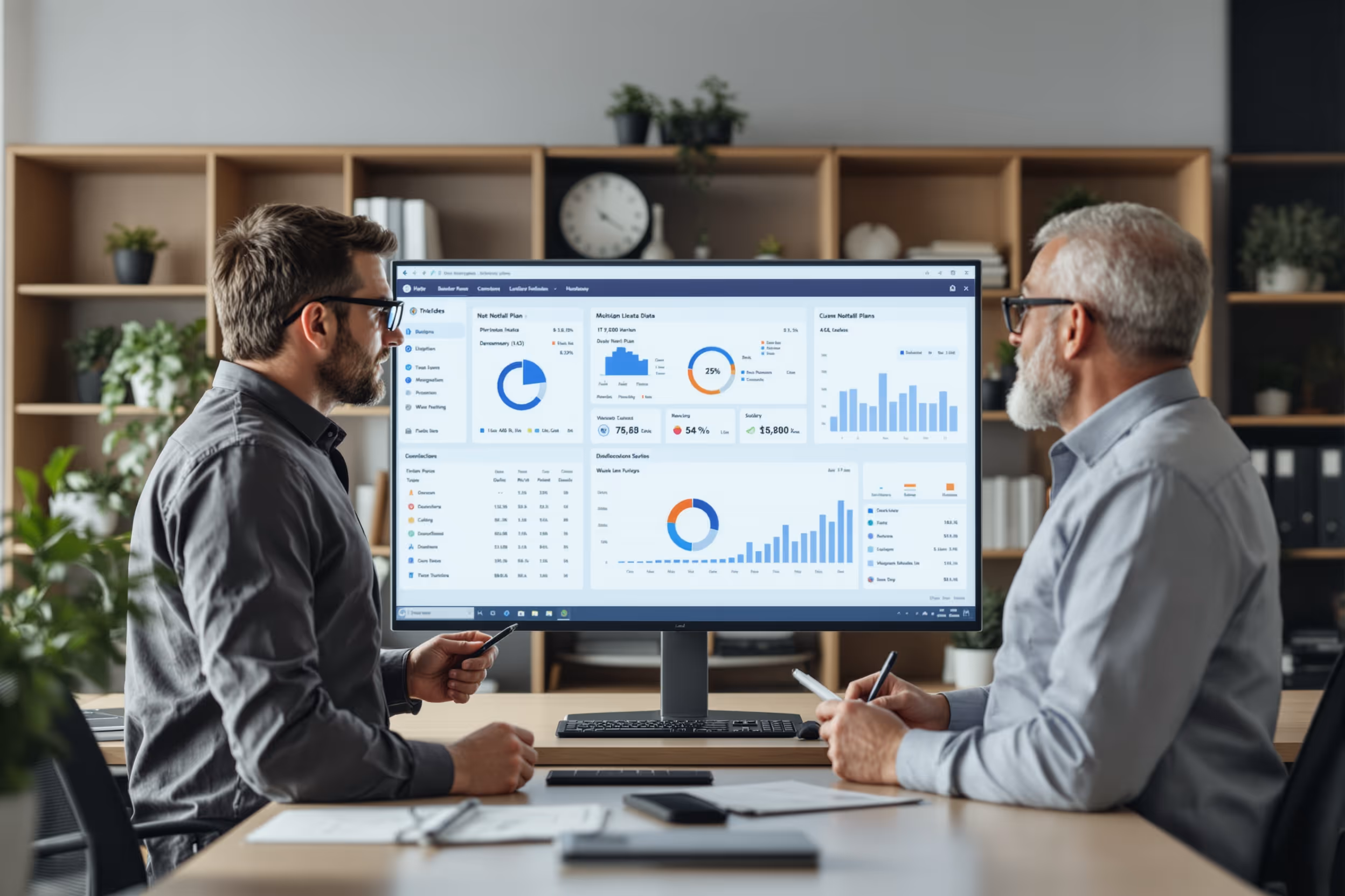 IT-Experten arbeiten an einem BSI-konformen IT-Notfallplan in einem modernen Büro.