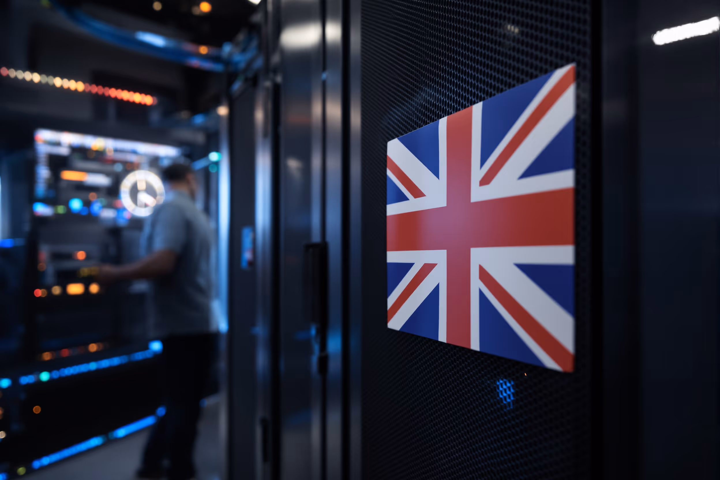 Server rack in a UK data center, symbolizing UK data sovereignty for Veeam backups.