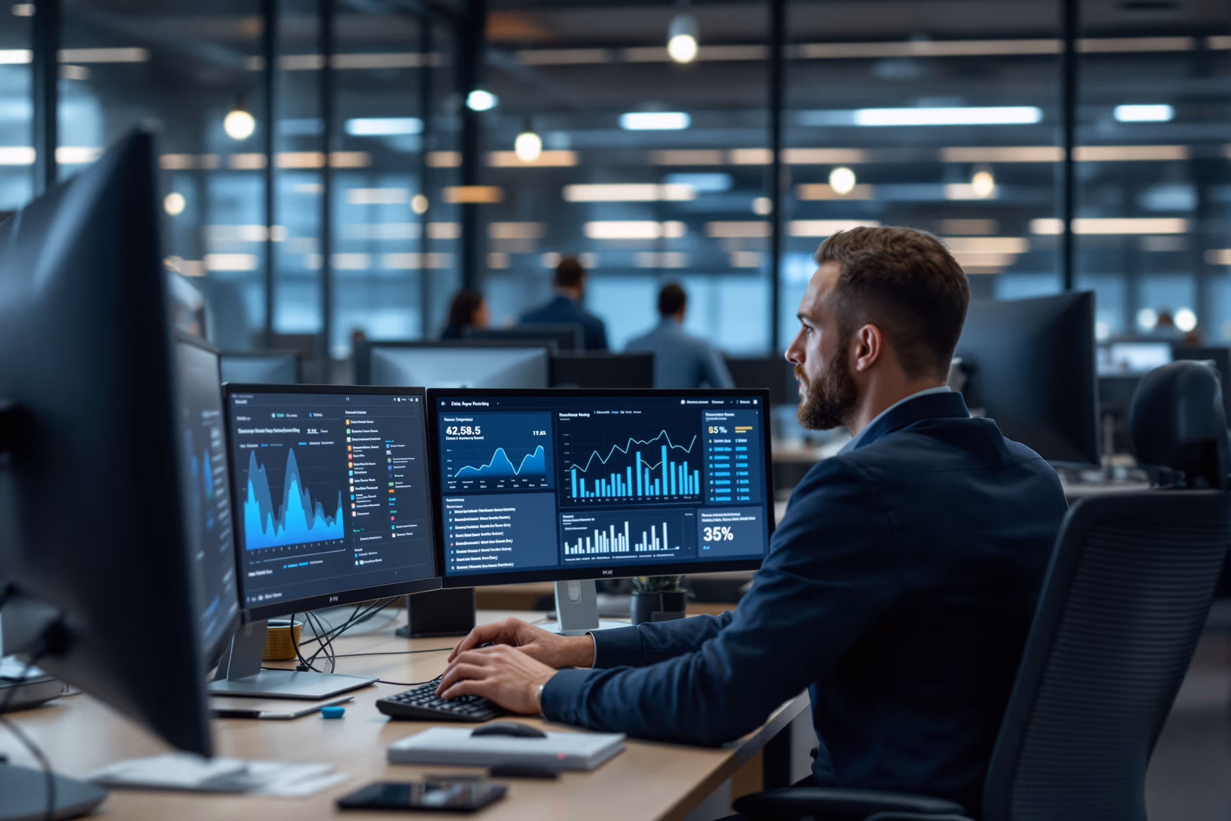 IT-specialist beheert geautomatiseerd dataretentiebeleid op een modern kantoor.