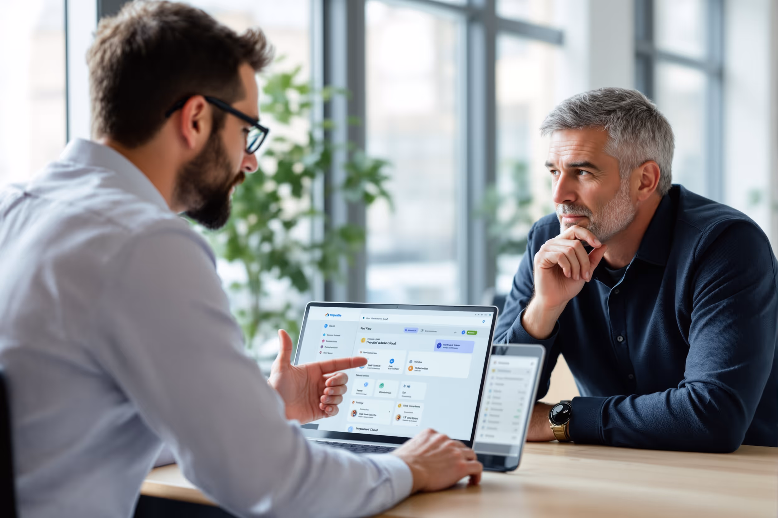 IT professional presenting white-label storage solution to an MSP client in London.