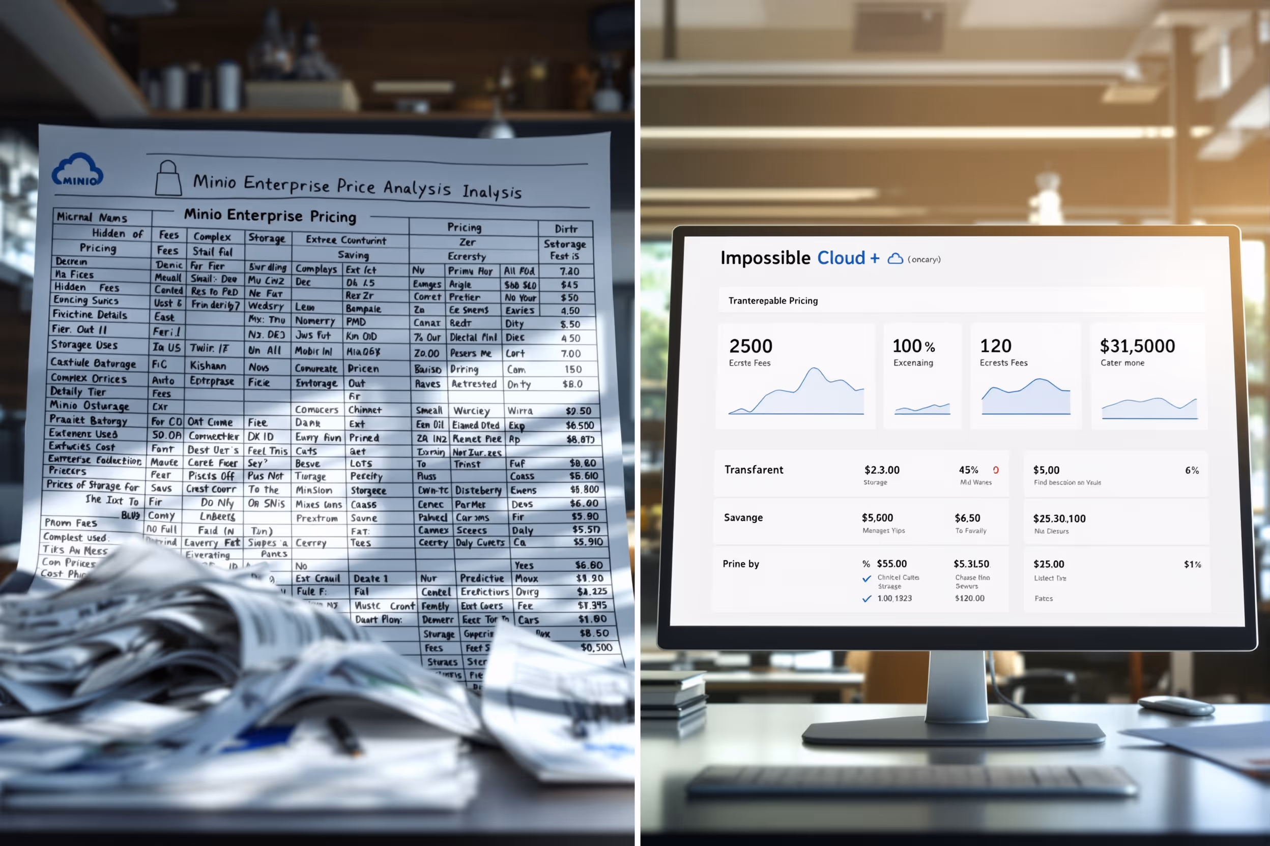 Cost comparison: Minio Enterprise Pricing vs. Impossible Cloud's transparent pricing.