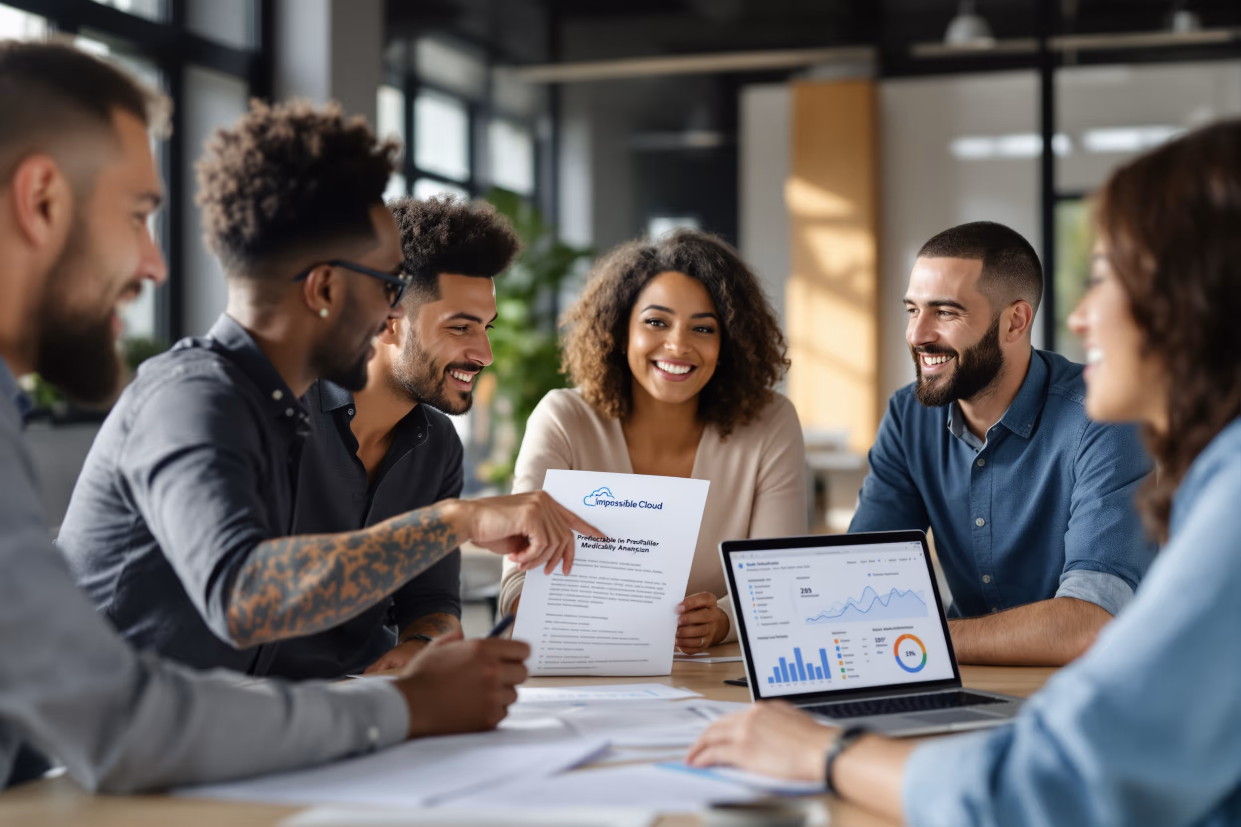 Team collaborating on an Impossible Cloud S3 reseller program, highlighting predictable margins.