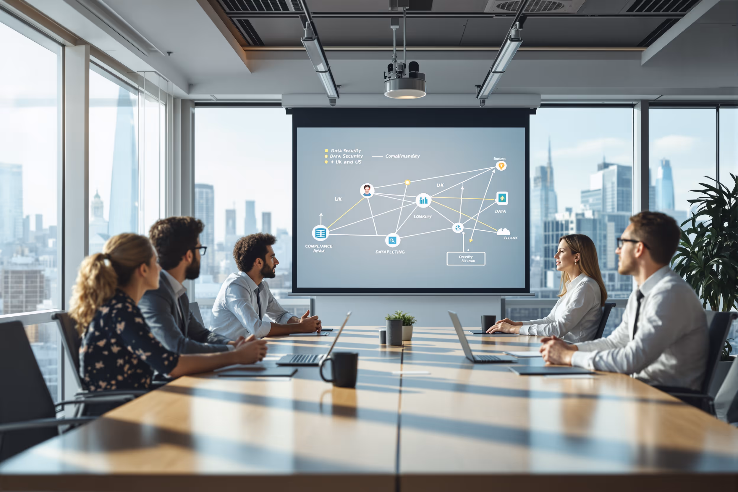 IT professionals in London discussing data protection strategies against the US CLOUD Act in 2025.