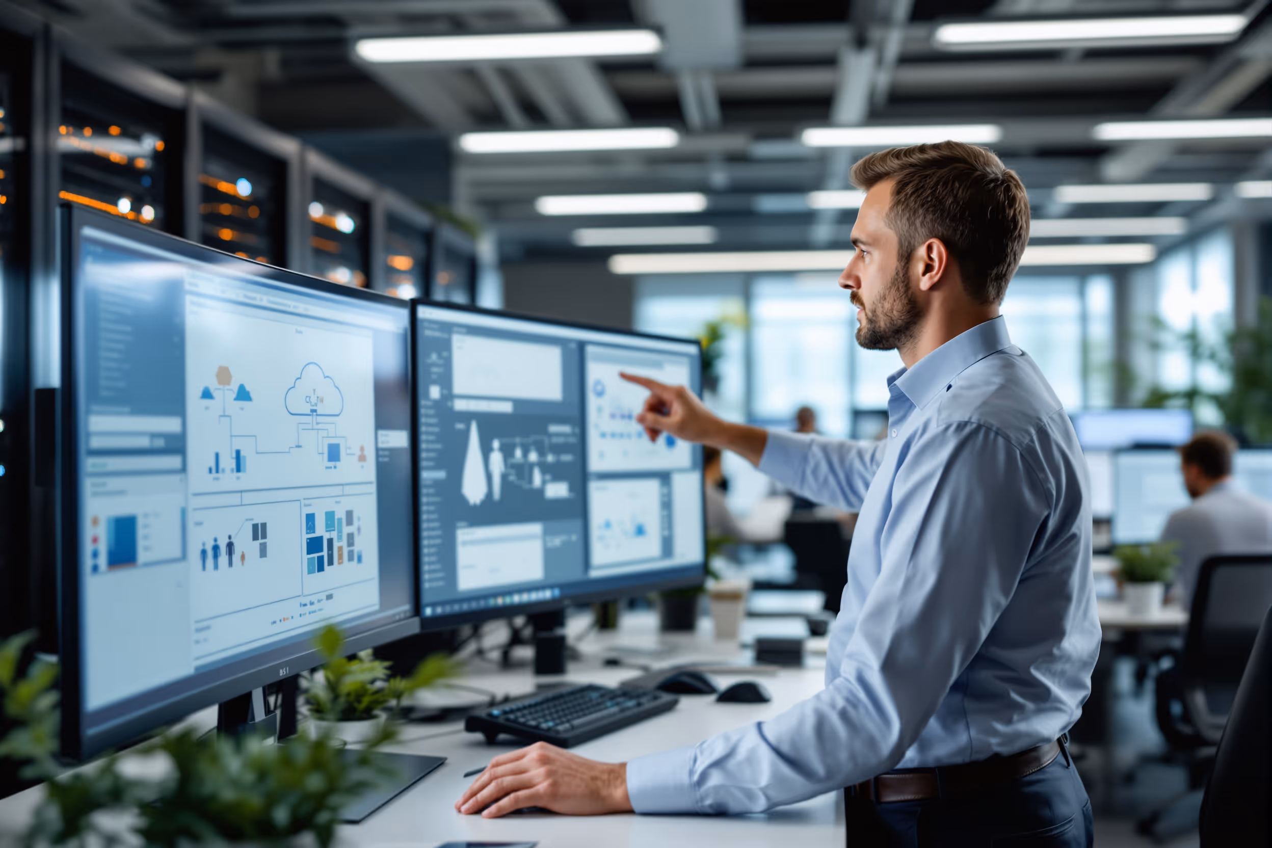 IT-Sicherheitsexperte analysiert Cloud-Infrastrukturdiagramme zur Einhaltung der BSI-Anforderungen.