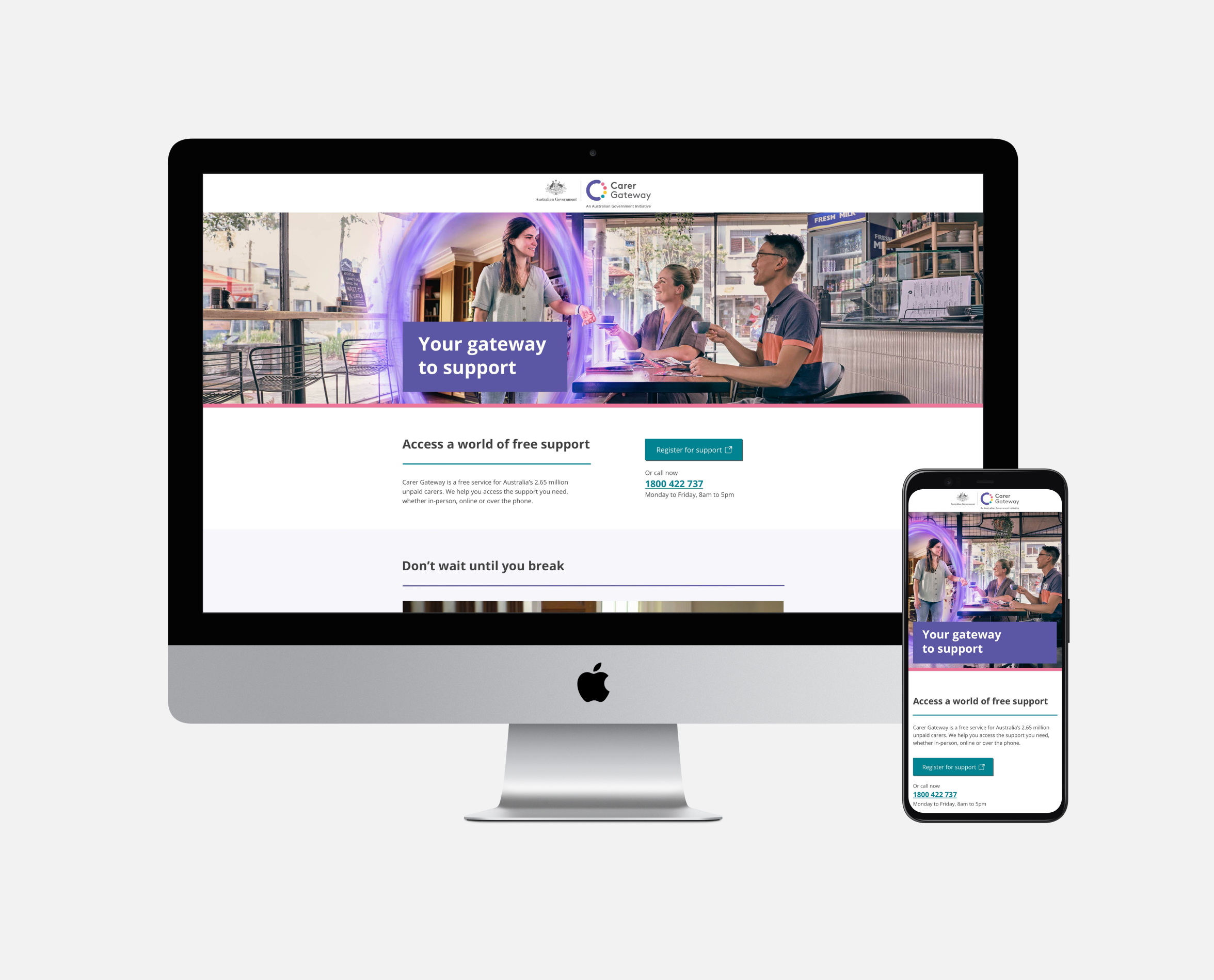Desktop and mobile designs of the landing page