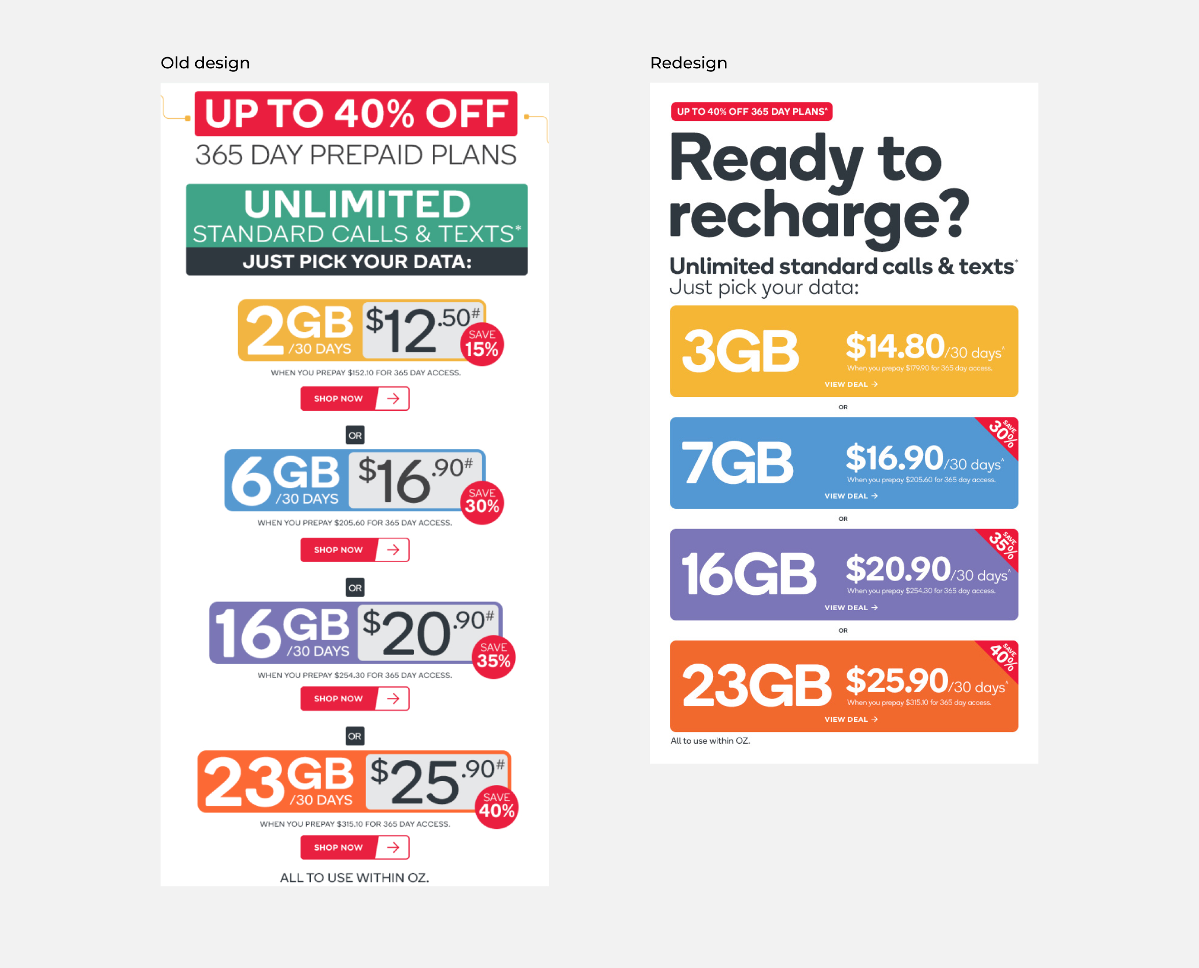 Kogan Mobile old and new design side by side