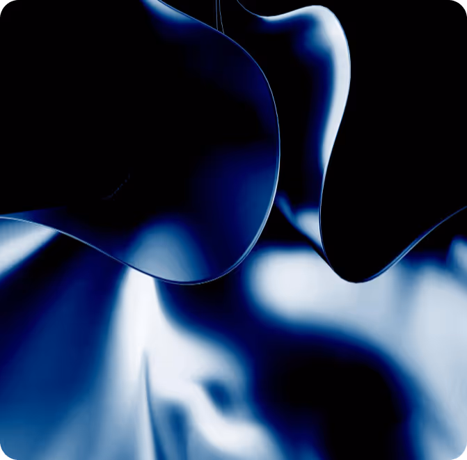 Abstrakte geschwungene blaue und schwarze Formen mit weichen Übergängen und reflektierendem Glanz.