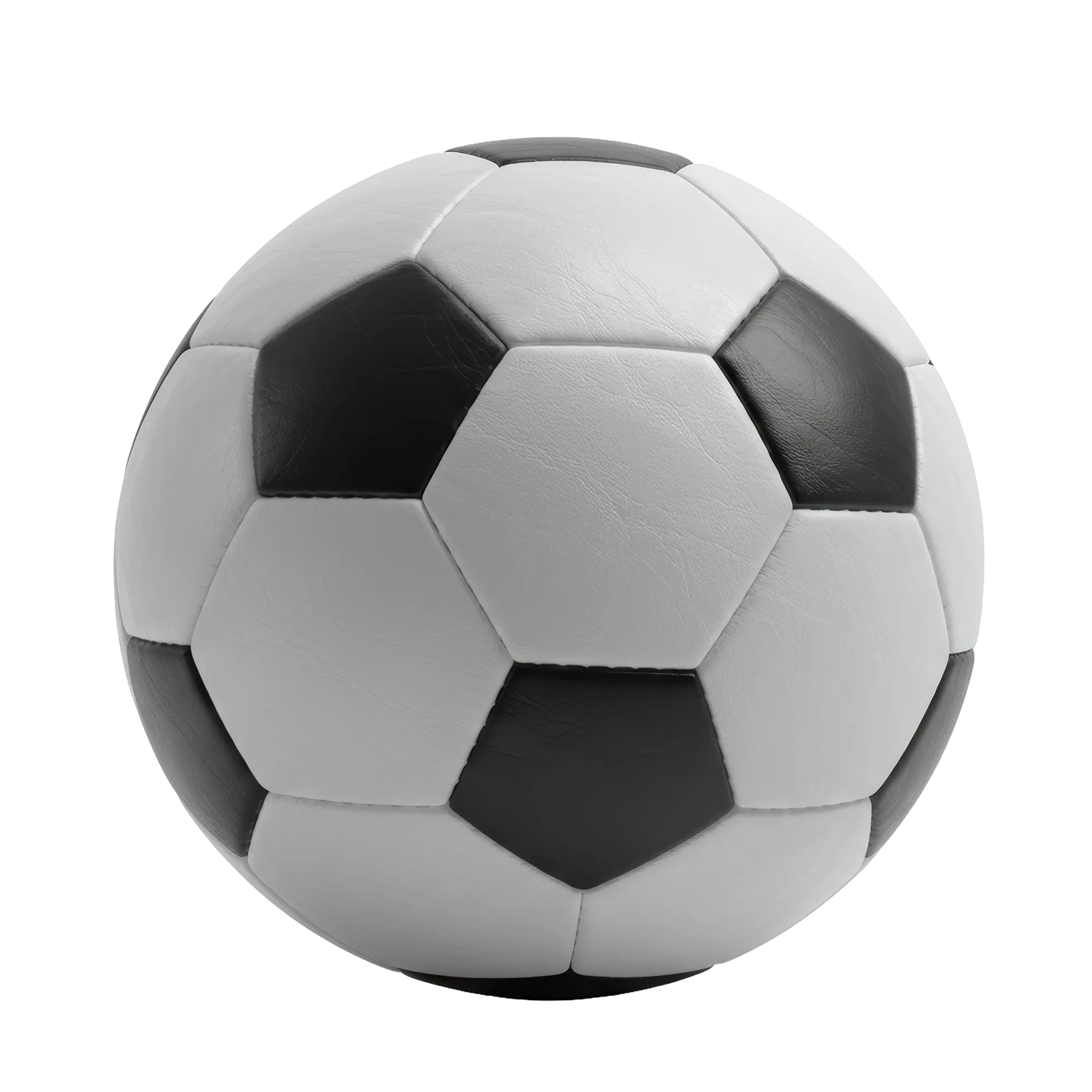 Classic black and white soccer ball with pentagon and hexagon panels.