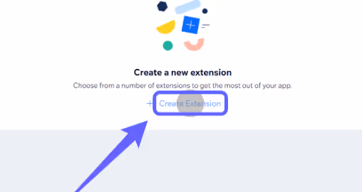 Create a new extension screen with a blue arrow pointing to a highlighted