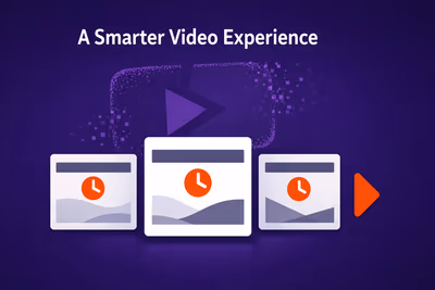 Three video cards with clock icons beneath the title 'A Smarter Video Experience'