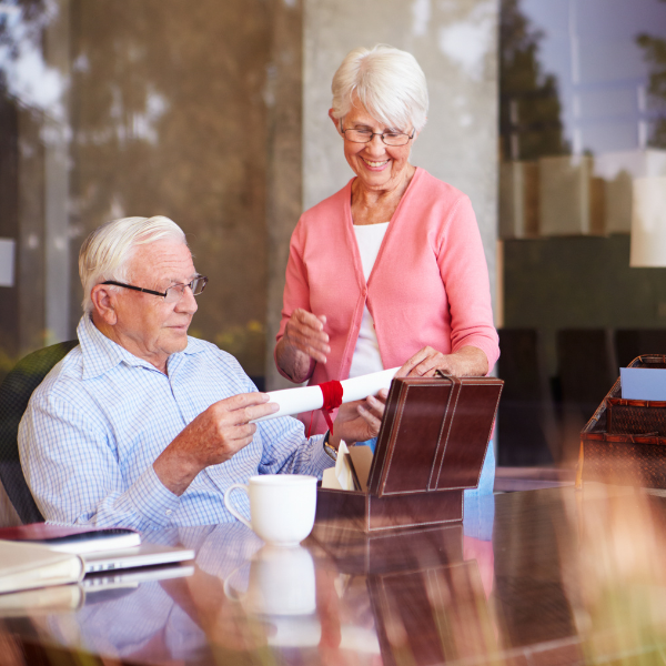 Elderly couple discussing their will