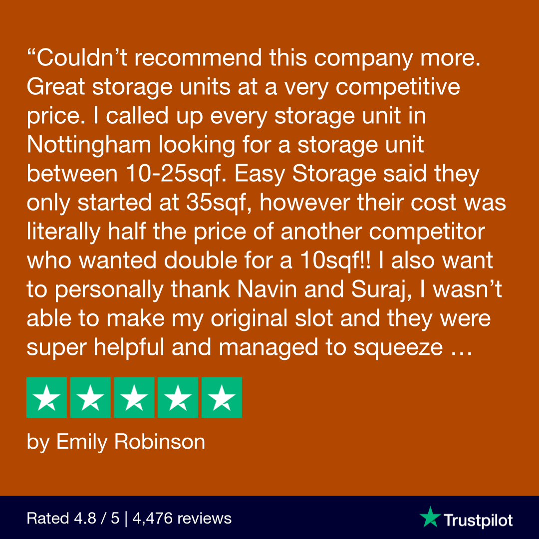 5 star customer review on easyStorage's Trustpilot