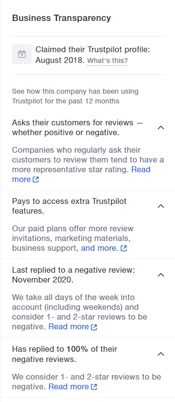 Graphic showing transparency on TrustPIlot