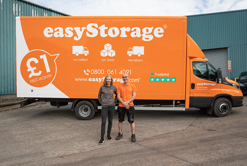 Russell and Fiona standing in front of their easyStorage van in Bath