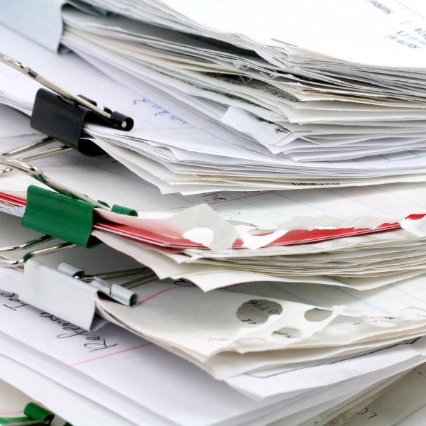 Pile of paperwork in need of self storage